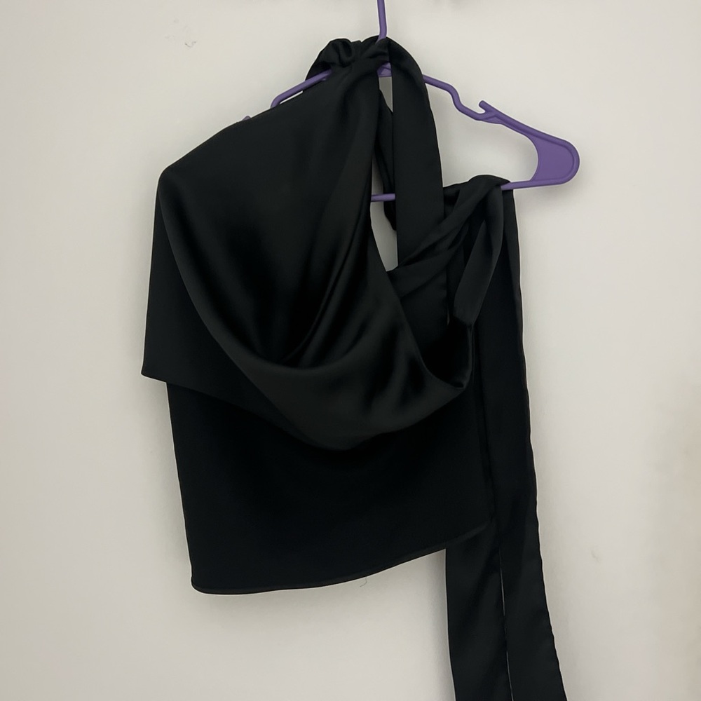 Zara Elegant Black Satin Halter Top